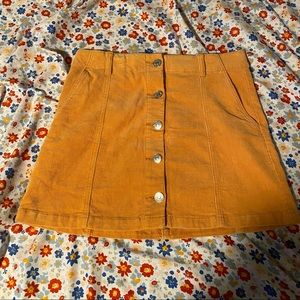 Yellow Corduroy Button-Down Mini Skirt